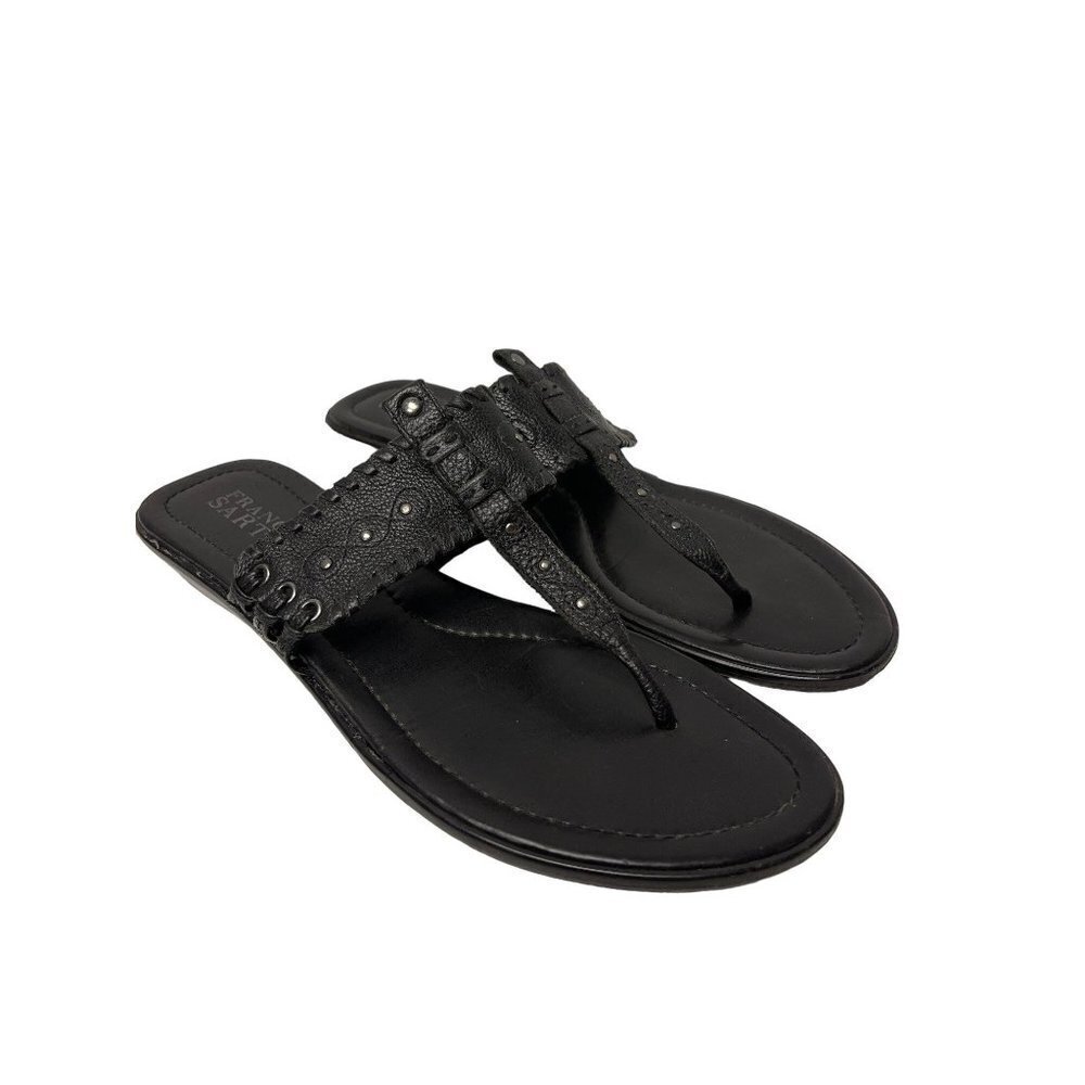 Franco Sarto Black Leather Flip Flop Thong Sandal Slip On Women's Size 8.5